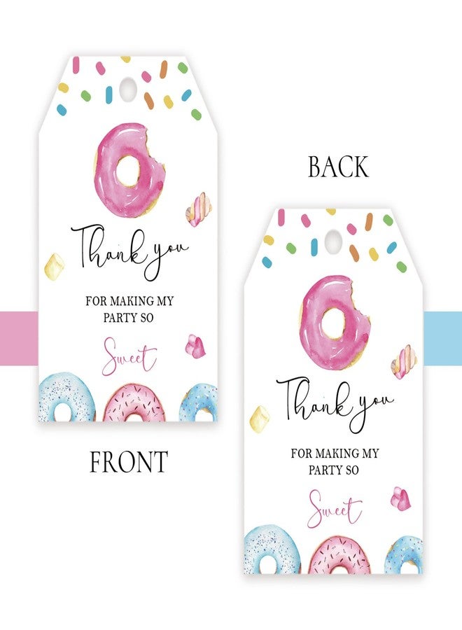 FORSHEEP 50pcs Donut Thank You Tags, Sweet One Gift Tag with String for Donut Themed Party, Thank You Paper Tags for Girl First Birthday/Two Sweet Birthday Party Favors - Image 4